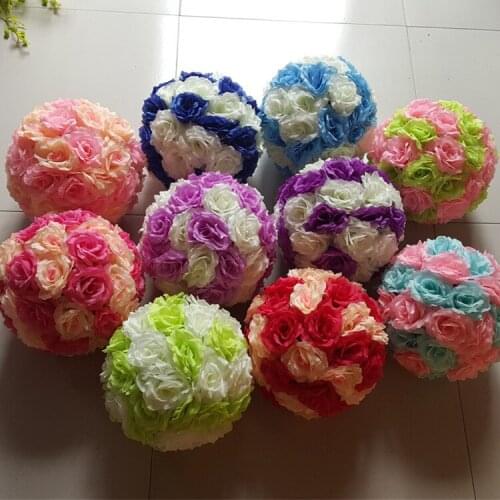 Hot sale 25cm Round Rose Flower Ball Centerpieces Silk Rose Decorative Hanging Flower Ball Wedding Kissing Ball Pomander Decor