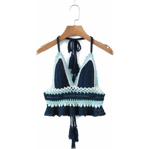 YENKYE New Fashion Women Crochet Halter Cami Top Sexy Backless Boho Holiday Summer Tops