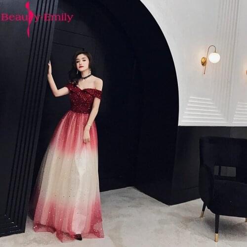 Beauty Emily Romantic Off the Shoulder Sleeveless Long Evening Dress 2020 Fashion V Neck Formal Dresses Evening Gown