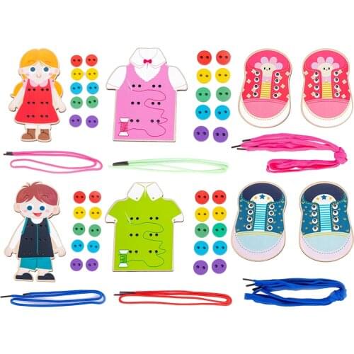 1Set Wooden Educational Toys Threading Toys for Toddlers Birthday Gifts