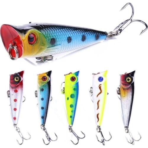 1pcs Popper Fishing Lure Small Floating Plastic Hard Bait 5cm 4.8g 8# Hooks Stick Bait Plastic Top Water wobblers Bait