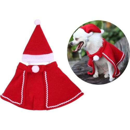 10 Sets Pet Christmas Costume Warm Dog Cape Cat Clothes Puppy Santa Hat With Cute Cloak Home Decor Dogs Supplies Wholesale X2