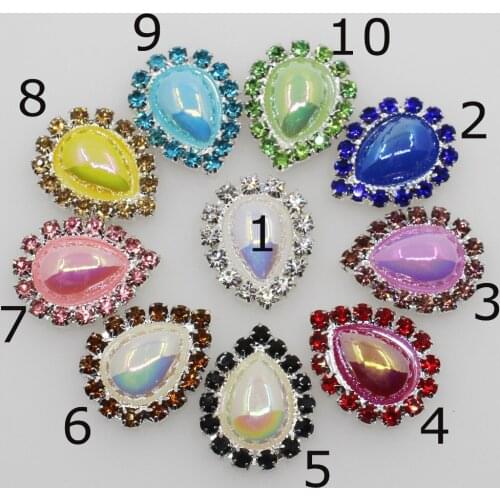 New 10Pc 16*21mm especially bright Water Drop AB pearl buttons 2018 silver Rhinestone metal buttons DIY Wedding Apparel Decorate