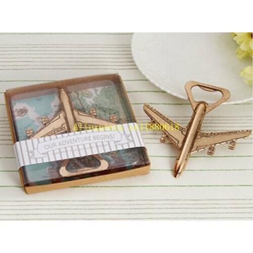 100pcs/lot Fast shipping " Let the Adventure Begin" Antique Airplane Bottle Opener Wedding Favors Gift