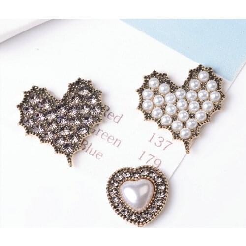 5pcs/lot Alloy Creative Rhinestone Gold Pearls Pendant Button Ornaments Jewelry Earrings Choker Hair bag DIY Jewelry Accessories