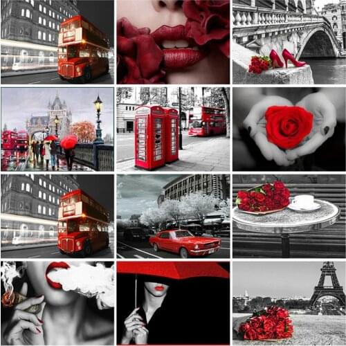 5D DIY Scenery Diamond Painting Black/White Red Diamond Embroidery Mosaic Full Square Round Drill HandCrafts Art Gift Home Decor