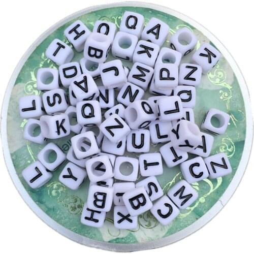 6*6mm White With Black Printing Cube Alphabet Beads Jewelry Square Acrylic Alphabet Letters Beads Free Shipping
