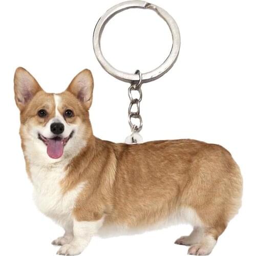 Corgi Dog Acrylic Keyring Animal Sit Dogs Stainless Steel Keychain Men Car Key Chain Ring Gift Gifts for Women Keyring