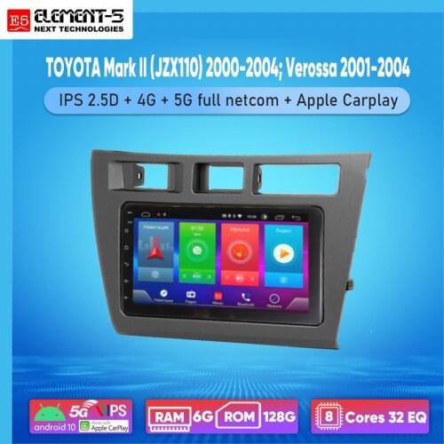 ELEMENT-5 7" 6G+128G Android 10 4G 5G WIFI RDS DSP Car Radio For TOYOTA Mark II (JZX110) 2000-2004; Verossa, Navigation GPS HIFI