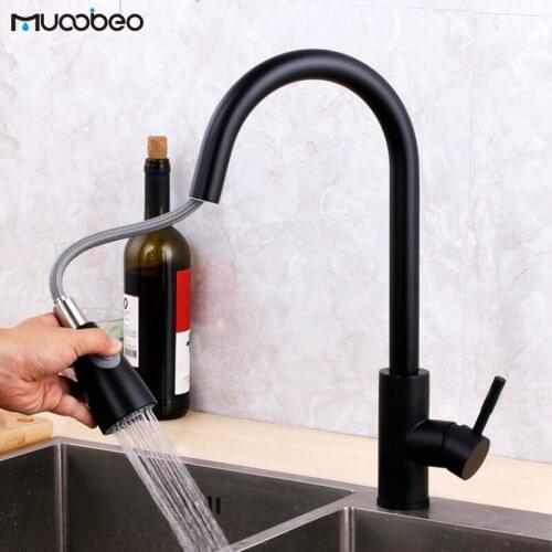 Black Kitchen Faucet Stainless Steel Mixer Faucet Hot Cold Rotating Tap With Pull Out Shower Hand
