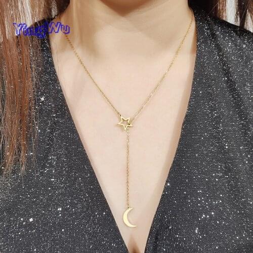 Long Pendant Moon And Hollow Star Necklaces Pendants For Women Simple Design Necklace Stylish Stainless Steel Jewelry