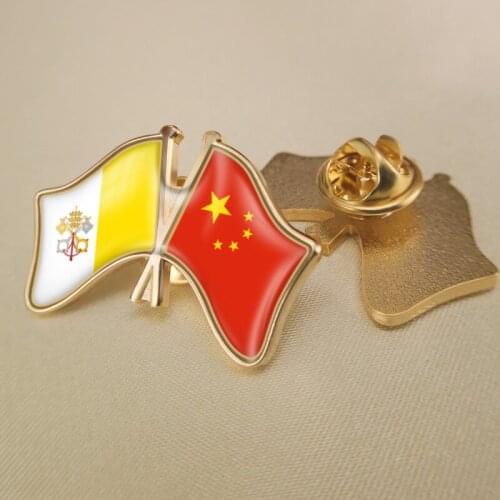 Vatican City State and China Crossed/Double/Friendship Flags Lapel Pins/Brooch/Badges