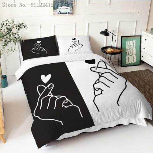 Her Side & His Side Bedding Set Couple Quilt Romantic Duvet Cover Boys Girls Bed Linen White Black Bedspread Modern Bedroom Set
