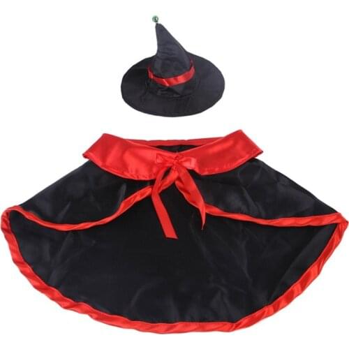 Pet Halloween Costume Set For Dog Cat Hooded Cloak Witch Wizard Hat Costume For Dog Cat Kitten Christmas Holiday Party Costume