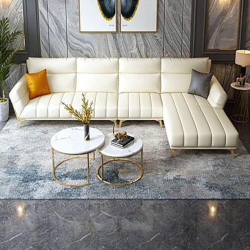 Living room leather sofa Italian light luxury first layer cowhide size apartment modern minimalist style corner leather sofa