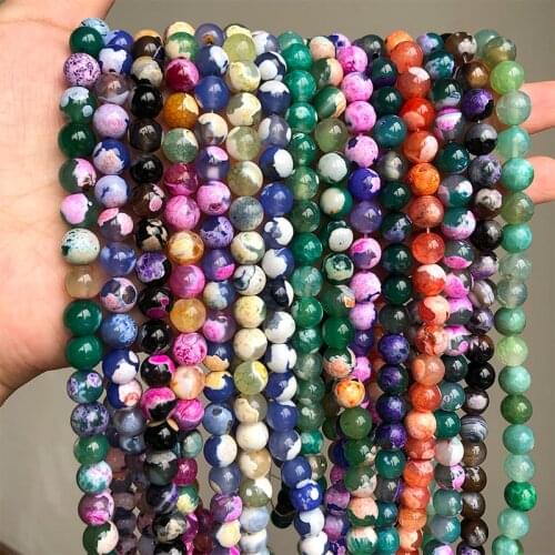 Stone Beads Mixed Color Fire Agates Round Loose Spacer Beads for jewelry making DIY Bracelet Strand 15 inches 6mm 8mm 10mm