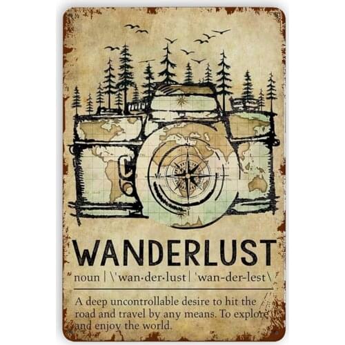 Pizigci Retro Metal Sign Vintage Man Cave Tin Sign, Wanderlust Fashion Funny Garage Tin Sign Room Decor Wall Art for Man Woman