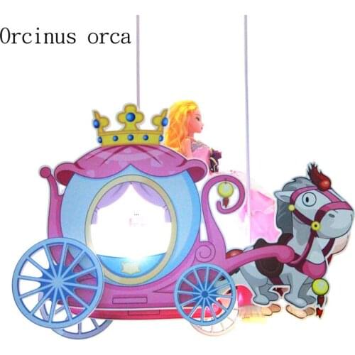 Cartoon creative carriage chandelier girl bedroom Princess Room childrens room lamp modern lovely pink princess pendant lamp