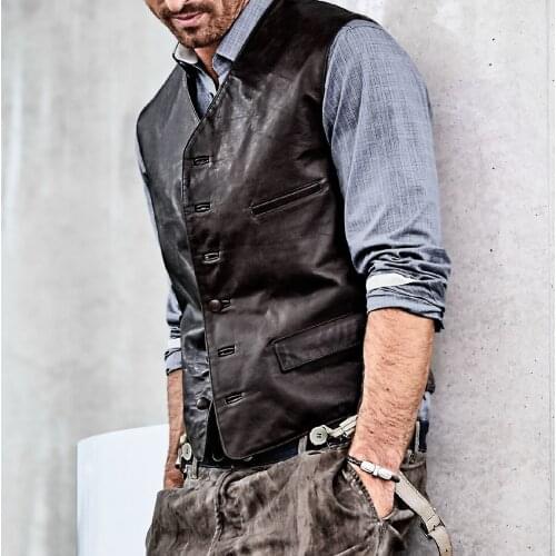 Autumn and Winter Mens Retro Casual Single Breasted Vest Jacket Vest Leather Vest Streetwear Vest
