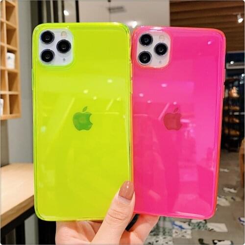 Neon Fluorescent Solid Color Case For iPhone 11 Pro Max Soft TPU Clear Shockproof Case For iPhone 7 8 Plus X XR Xs Max SE 2020