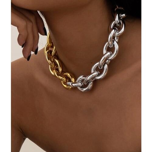 2021 New Womens Jewelry Simple Single-layer Punk Thick Chain Tassel Necklace Female Retro Hip-hop Mixed Color CCB Necklace Gift