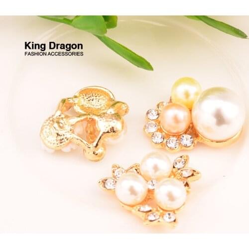 Rhinestone Pearl Embellishment Used On Flower Or Wedding Decoration Flat Back 18MM 10PCS/Lot Gold Color KD497