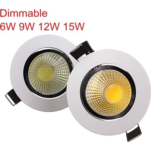 New arrival Dimmable Recessed led downlight cob 6W 9W 12W 15W LED Spot light led ceiling lamp AC85-265V free shipping