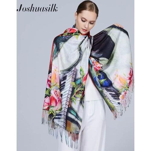Joshuasilk Autumn Winter women scarf Cotton Blends Double-sided printing Piano pattern Shawls and Scarves