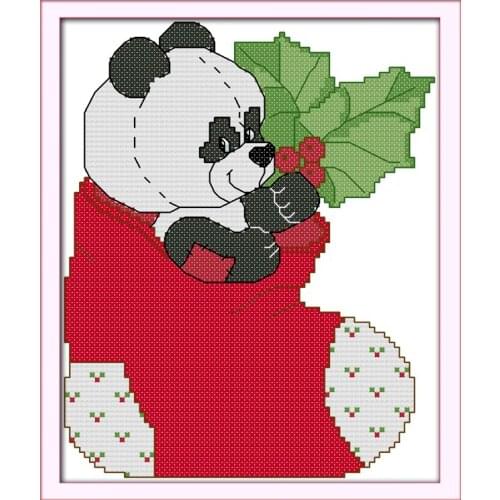The panda in Christmas stockings cross stitch kit 14ct 11ct count print canvas stitches embroidery DIY handmade needlework plus