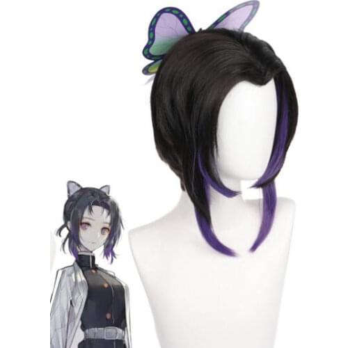 Kochou Shinobu Wig With Headwear Cosplay Costume Demon Slayer Kimetsu no Yaiba Heat Resistant Synthetic Hair Women Wigs
