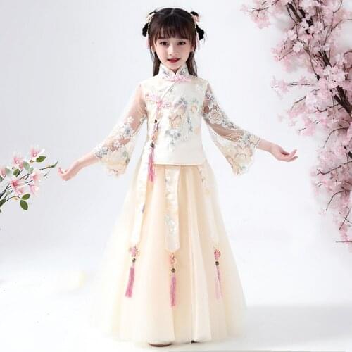 Flower Girls dresses 2PCS kids dresses for girls Chinese cheongsam Baby elegant clothes Traditional Chinese garments for Child