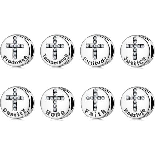 Authentic 925 Bible Seven Virtues Silver Good Morality Clear Zircon cross Beads Fits Original Pandora Charm Bracelet Jewelry