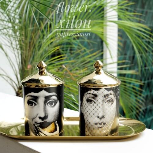 Female Face Candle Holder Cup Nordic Cosmetic Pen Holder Storage Jar Decorative Ornament Cotton Tank Candlestick Lid Available