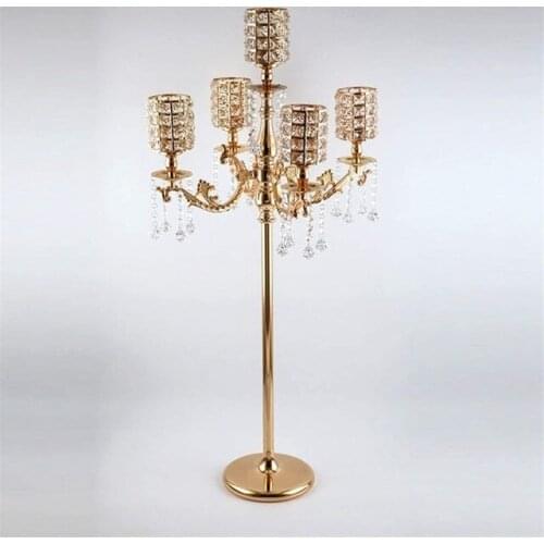 Candle Holdrers Candlestick Nordic Modern Large 5 Head Candlestick Metal Gold Tall Crystal Candle Holder Wedding Centerpieces