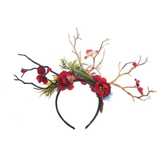 Sweet Antler Headband Girls Temperament Branch Flower Simulation Butterfly Decoration Hair Band Christmas Party Hair Accessories