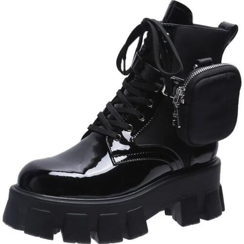 Straight Martin Boots Womens Short Black Thick Soled Hight Heel Handsome Locomotive Boots