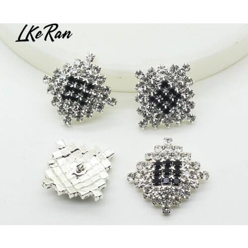 5Pcs 25mm Square Black/White Crystal Rhinestone Button DIY Accessories Arch With Shank Sewing Clothing Button Wedding Decoration