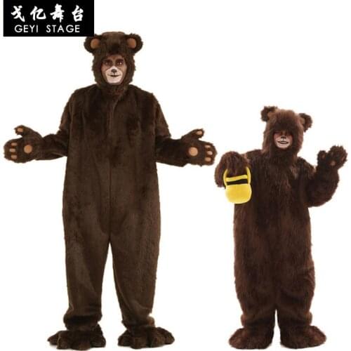 Deluxe Cute Plush Brown Bear Mascot Costume Fursuit Halloween Cosplay Party Furry Dress Animal Adult Kids Costume