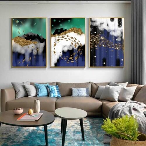 Nordic Golden Abstract Foil Mountain Wall Art Canvas Living Room Prints Purple Fallen Leaves Picture Painting Poster Home Decor