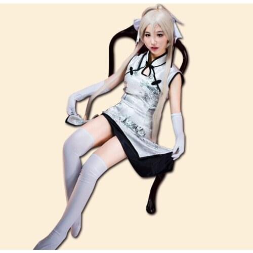 Sora Kasugano Cosplay Cheongsam Yosuga no Sora Cosplay Clothing for Girls Sexy Satin Silk Cheongsam Qipao Dress Gloves Headwear