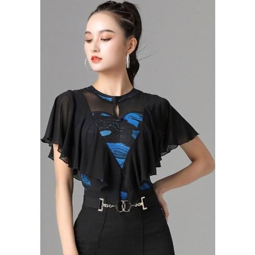 Floral Ballroom Dance Tops Women Summer Tango Dance Wear Latin Dance Practice Wear Performance Costume Black Dance Outfit DL7889