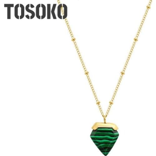 TOSOKO Stainless Steel Jewelry Geometric Green Pendant Necklace Womens Fashion Clavicle Chain BSP8110