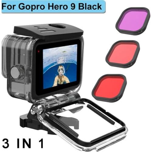 Camera Surfing Waterproof Housing Case Diving Cover Shell+3Pcs Lens Filter Set For Gopro Hero 9 Black Replacement Accessories
