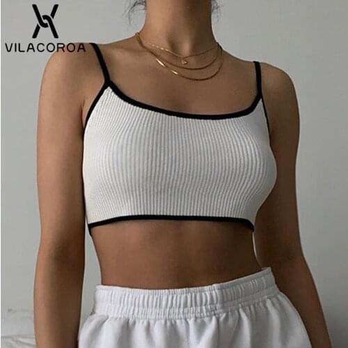 Knit Cami Crop Top Summer Skinny Women Sling Camisoles Basic Splice Ribbed Sexy Backless Top Vest Street Female Short Tank Top