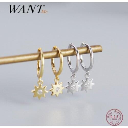 WANTME 925 Sterling Silver Fashion Korean Crystal Zircon Star Stud Earrings for Women Bohemian Party Rock Jewelry New Arrival