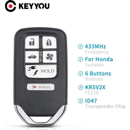 KEYYOU Replacement KR5V2X Car Smart Remote Key For Honda Clarity 2018 433MHz Fob 5+1 6 Button Uncut Transponder ID47 Chip