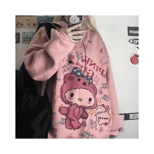 Anime Winter Women Cute Cartoon Long Sleeve Hoodie Oversized Harajuku Tops Pullover Hoodie Sweatshirt clothes album lime punk