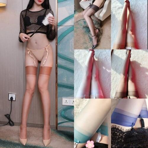 Womens Erotic 5D Ultra-Thin Nylon Long Socks Wide Band Patchwork Sheer Over Knee Thigh High Stockings Oil Shine Glitter Vintage