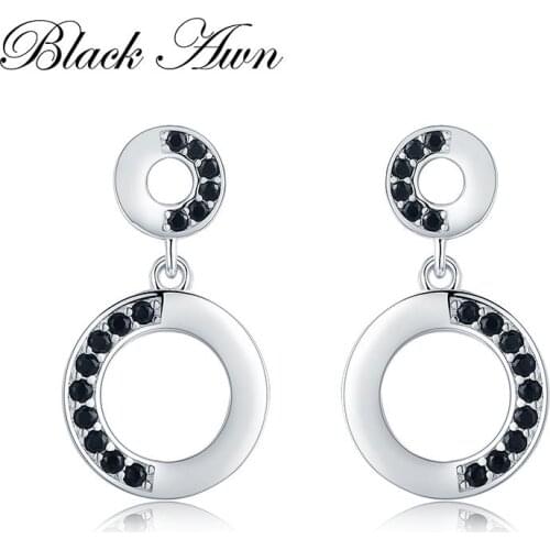 Classic 100% Genuine 925 Sterling Silver Jewelry Black Spinel Stone Star Cute Party Stud Earrings for Women Bijoux Femme I025