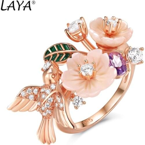 Laya 925 Sterling Silver Summer Hot Style Luxury Jewelry High Quality Zircon Natural Shell Flower Leaf Enamel Ring For Women